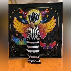 ELOQUII Black & White Striped Trumpet Skirt size 24